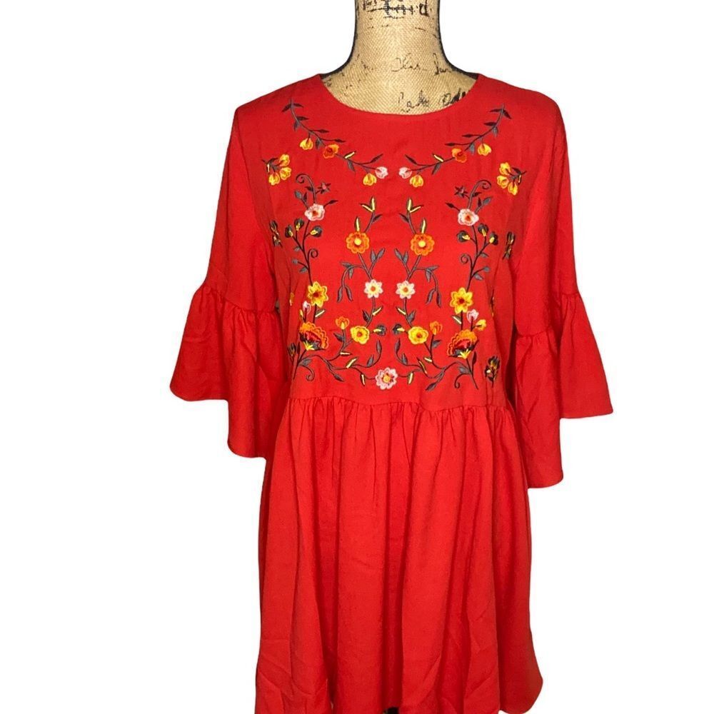 SHEIN Women's Embroidered Mini BOHO Pullover Dress